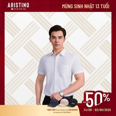 Áo Sơ Mi Trắng Nam tà ngang Aristino Business Perfect fit tay ngắn cotton thấm hút thoáng mát doanh nhân 1SS044AS1