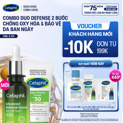 Combo Serum Tinh chất bảo vệ dưỡng da Advanced Defence 30ml và Kem chống nắng dưỡng ẩm Cetaphil Defense Cream SPF50 50G