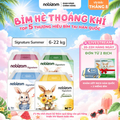 Tã/Bỉm Đêm NABIZAM Signature Summer Đai Chun Cao Cấp, Mỏng Mềm, Siêu Thấm Hút Size Cho Bé 8-22kg