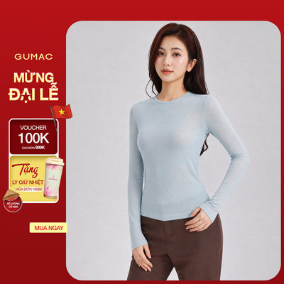 Áo Thun Nữ GUMAC Form Ôm Tay Dài Cổ Tròn Viền Nẹp Tinh Tế Nữ Tính LATG05057
