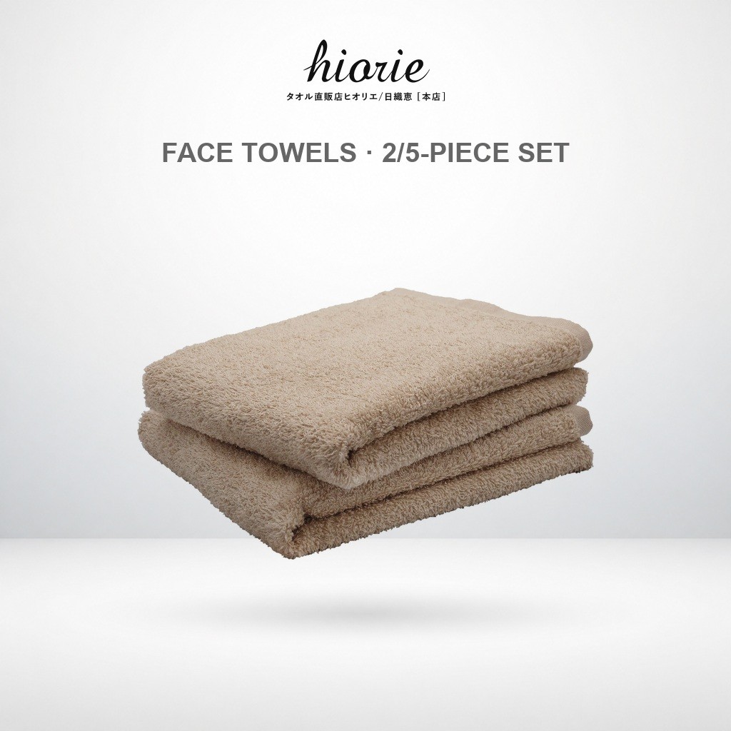 hiorie Face Towel - Japanese Made, 260g, 100% Cotton, Versatile Set Options (2 or 5 Pieces)