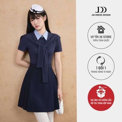 Đầm Cổ Đức Phối Kẻ Chân Xếp Ly 1F06.2509. Đầm A-Line Preppy School Girl Chic. Đầm Tiểu Thư Công Sở Dự Tiệc Thiết Kế JM