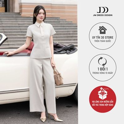 Quần Ống Xuông Thêu Túi Cơi 3P02.2601, Quần Dáng Đứng Suông Rộng Phong  Công Sở Thanh Lịch, Quiet Luxury Thiết kế Bởi JM