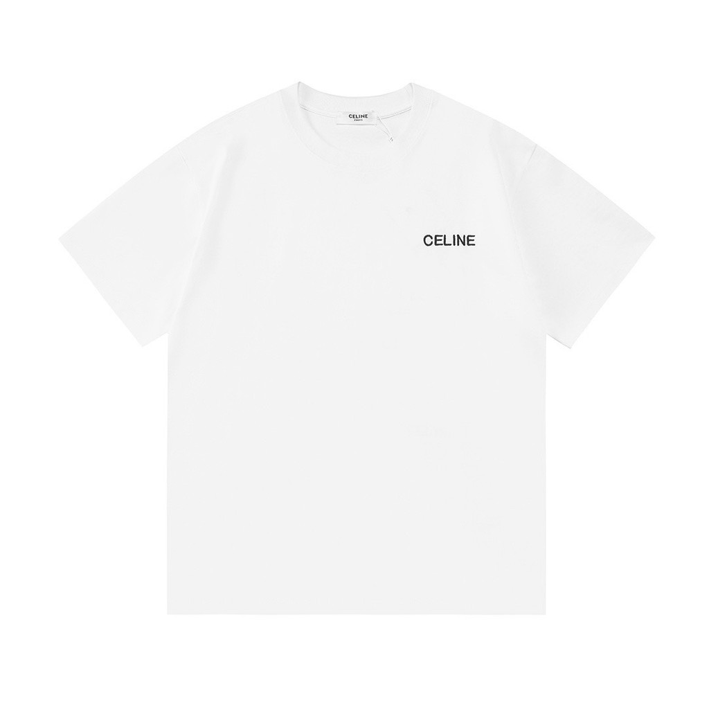CELINE CELINE Phiên bản truy cập Áo thun ngắn tay phong cách cặp đôi Đồng thương hiệu Thời trang Chữ