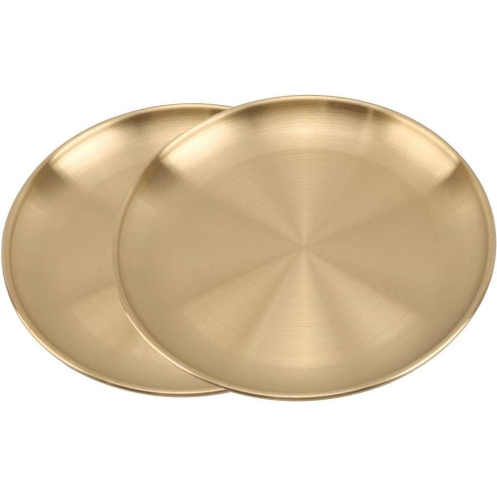 Stainless Steel Gold Plates 13.5 inch Metal Lightweight Unbreakable Dinner Dishes Plates 2 Set Large