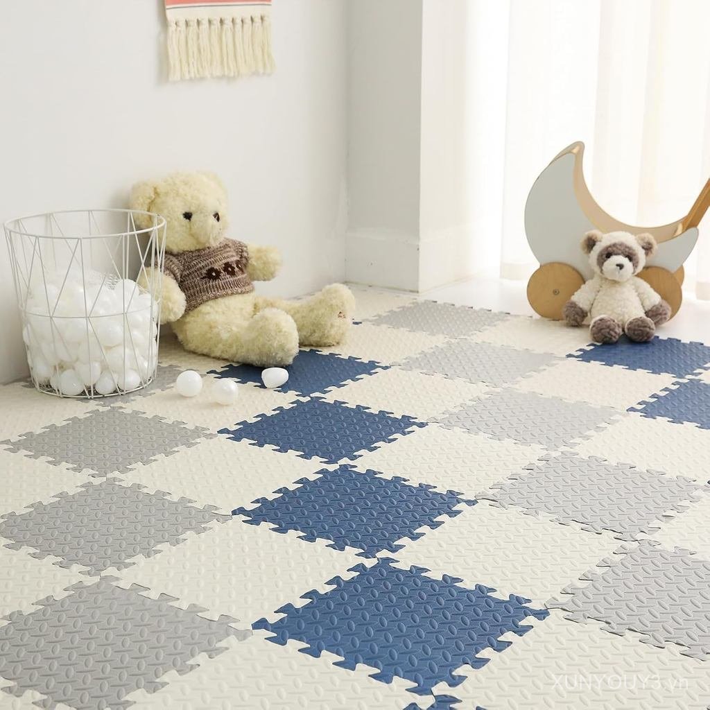Foam Play Mat for Toddlers, EVA Non-Toxic Interlocking Floor Mats with Solid Colors, Squares Baby Pl