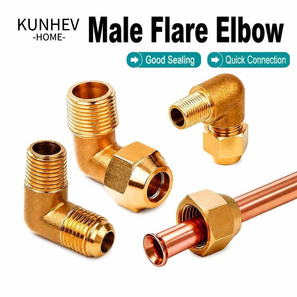 KUNHEV Nam Flare Lắp, Flare Seal 90 Độ Flare Elbow, Dễ dàng cài đặt Nam Ren Đồng thau Hệ thống làm l