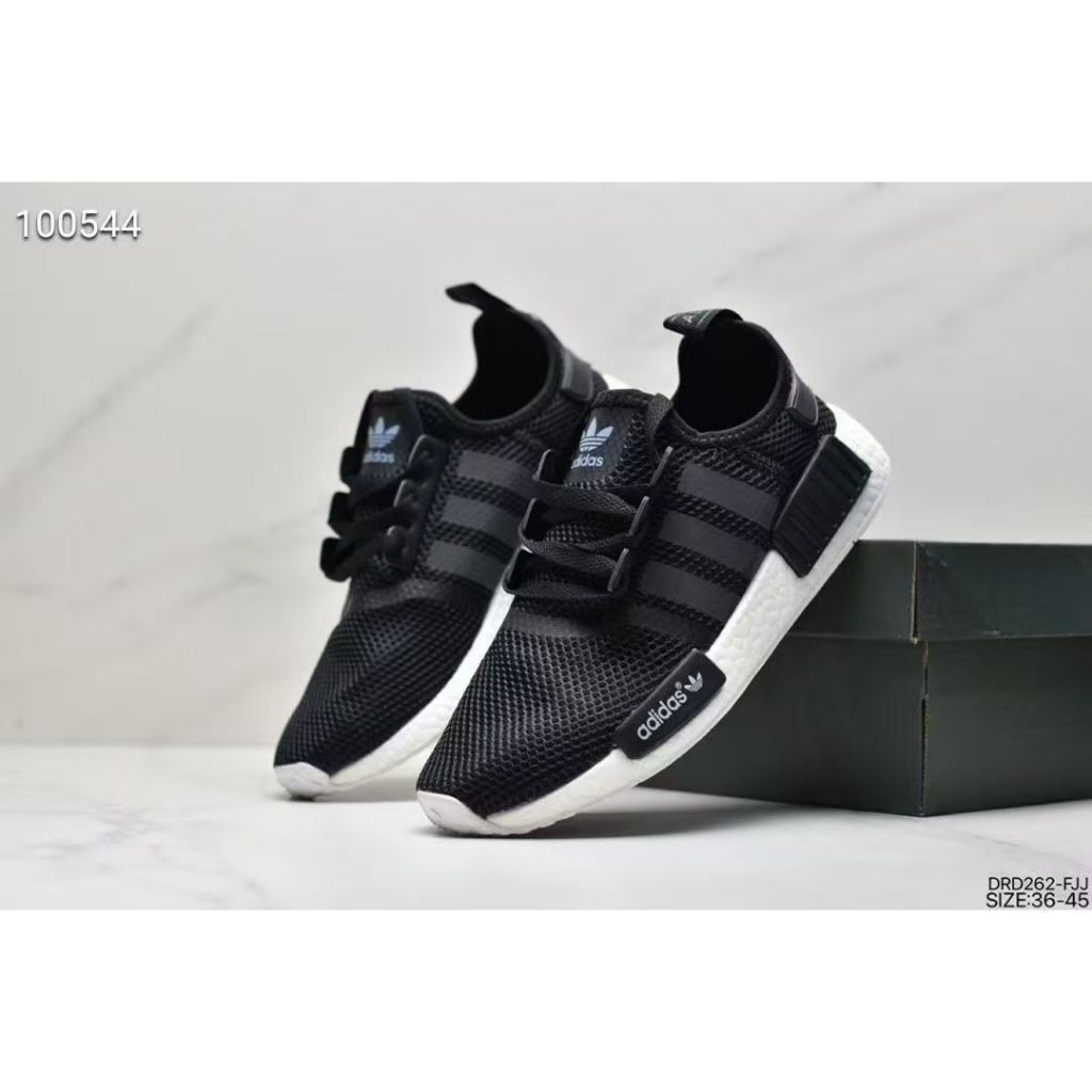 Rey stock NMD R1 giày thể thao cổ điển cổ thấp đan thoáng khí thể thao unisex đen trắng