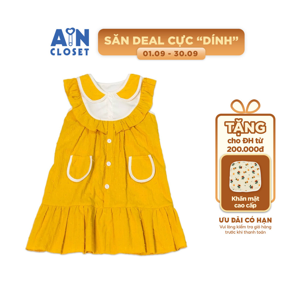 Đầm bé gái họa tiết Hoa vàng cotton hạt - AICDBGPRLEYX - AIN Closet