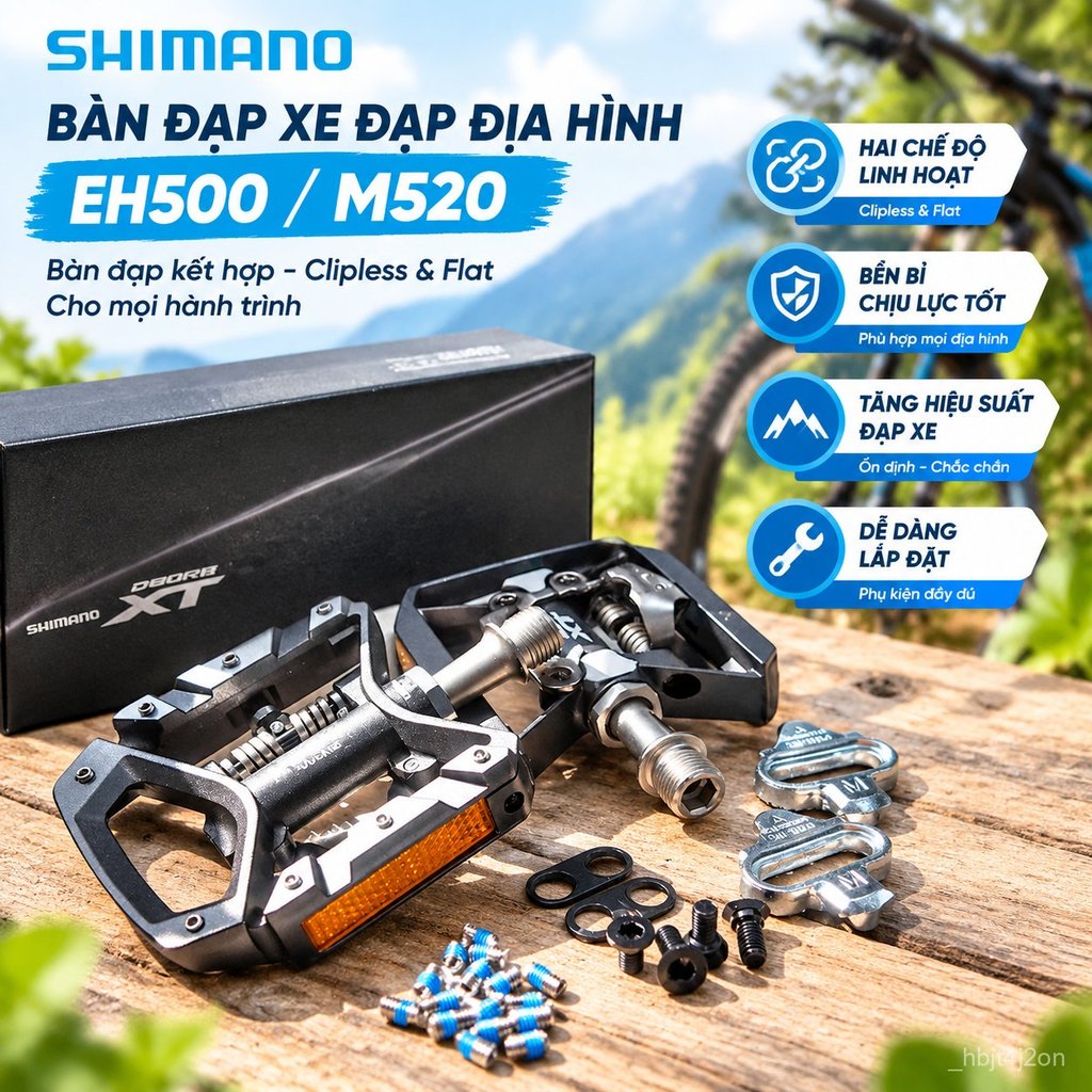 Bàn đạp xe đạp SHIMANO EH500 M520, bàn đạp 2 trong cho touring, chống trượt bền đẹp