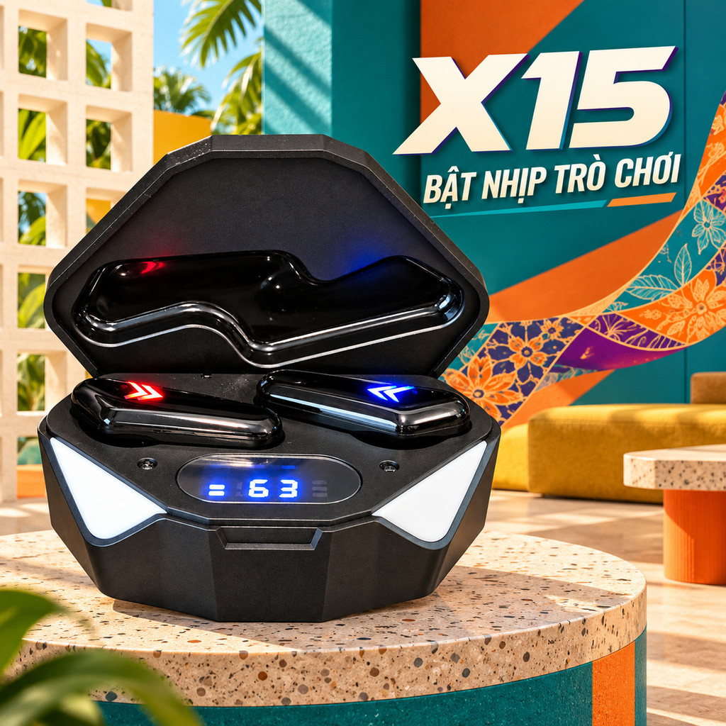 Tai nghe chơi game không dây Bluetooth X15 TWS có đèn LED và micrô tích hợp