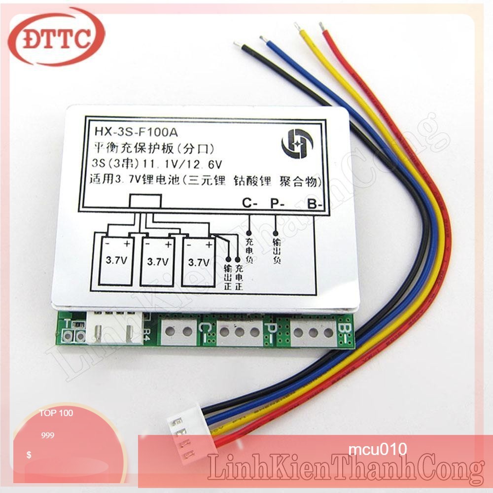 Mạch Bảo Vệ Pin 18650 BMS 3S 100A HX-3S-F100A Hệ 3 Cell Nối Tiếp