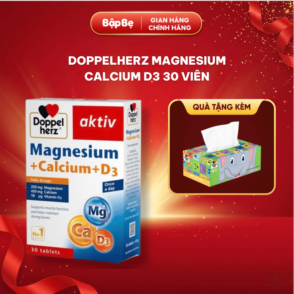 Doppelherz Magnesium + Calcium + D3 Hộp 30 Viên – Bổ Sung Canxi, Magie, Vitamin D3 – Hỗ Trợ Xương Ch