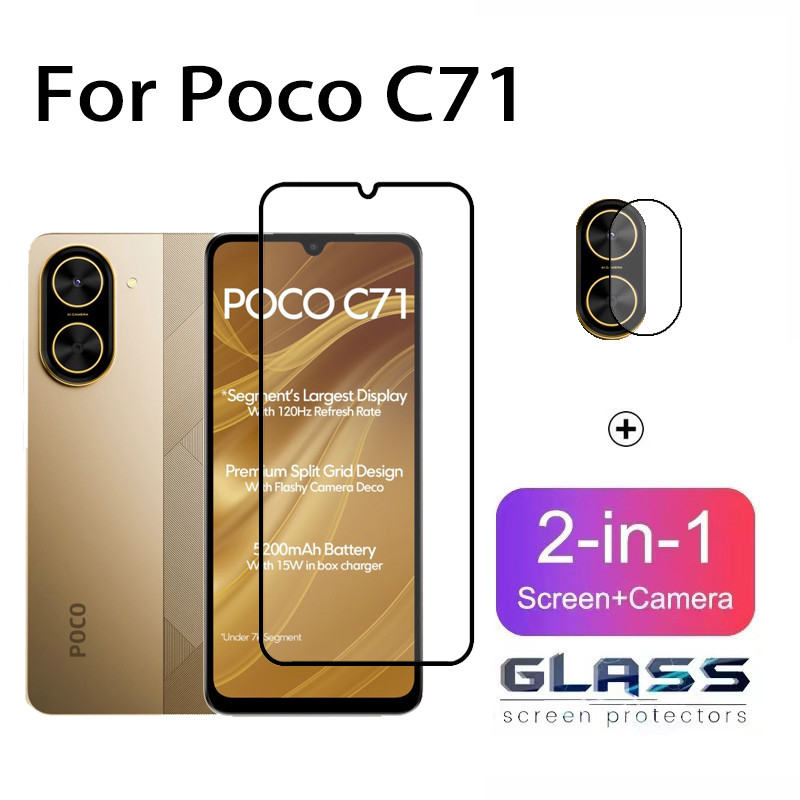 Bảo vệ màn hình kính cường lực 2 trong 1 Poco C71 cho Redmi A5 A3X Poco C75 C71 4G 5G Bảo vệ ống kín
