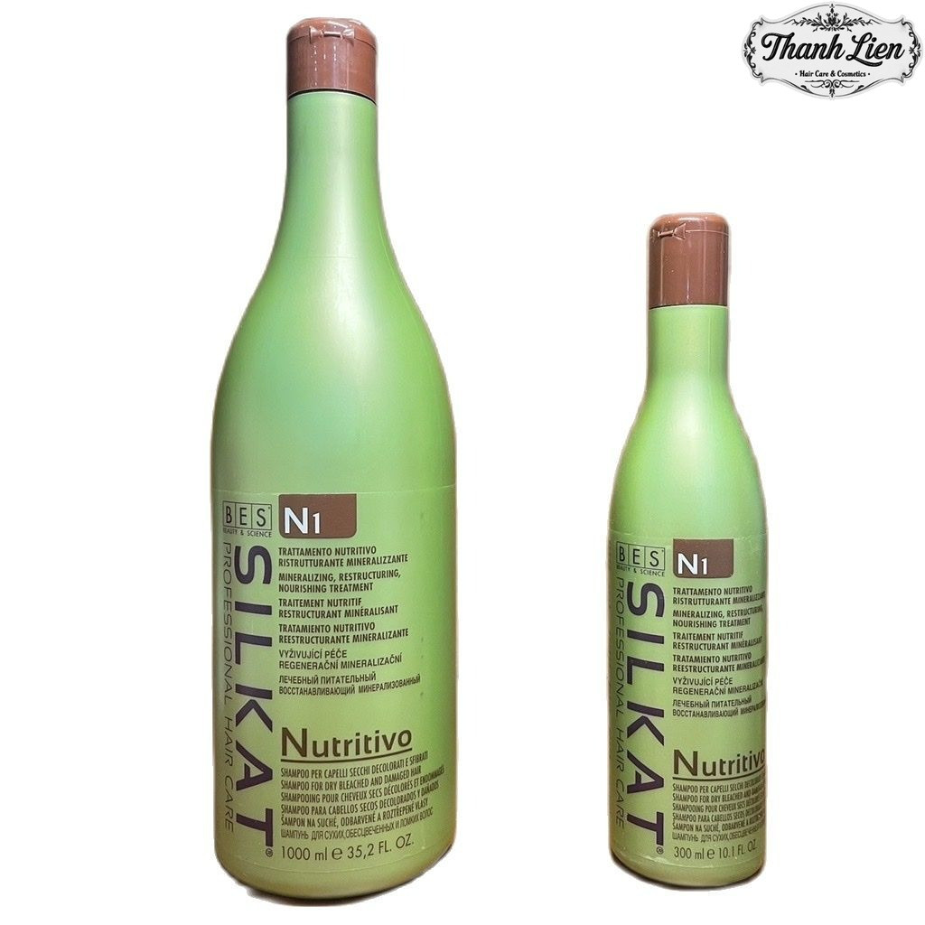 [ LT ] Dầu gội dành cho tóc khô, phai màu, hỏng Bes Hergen Silkat N1 Nutritivo Shampoo 1000ml