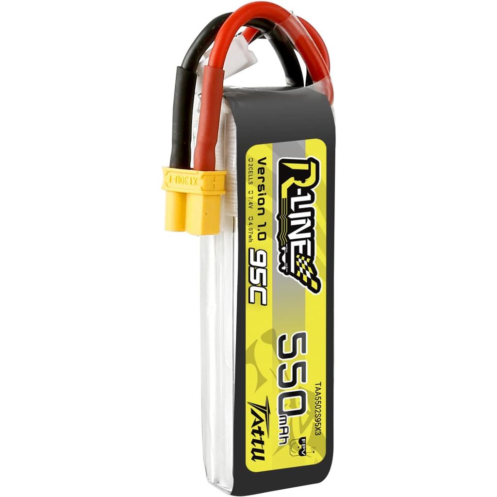 TATTU R-Line 550mAh 7.4V 95C 2S Bộ pin Lipo có phích cắm XT30 cho FPV Racing Quadcopter