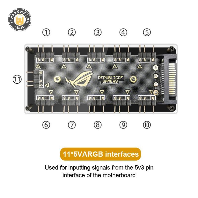{TB & Bag} Quạt làm mát PC ARGB HUB 1 đến 11 5V 3Pin LED Strip Light HUB Adapter SATA Power ARGB Fan