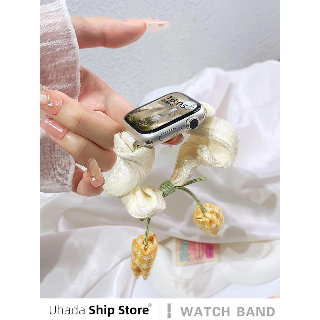 Uhada Thích Hợp Cho iwatch Dây Đeo Sản Phẩm Mới Ice Silk Apple Watch Dây Đeo Hoa Tulip Bướm Tóc appl