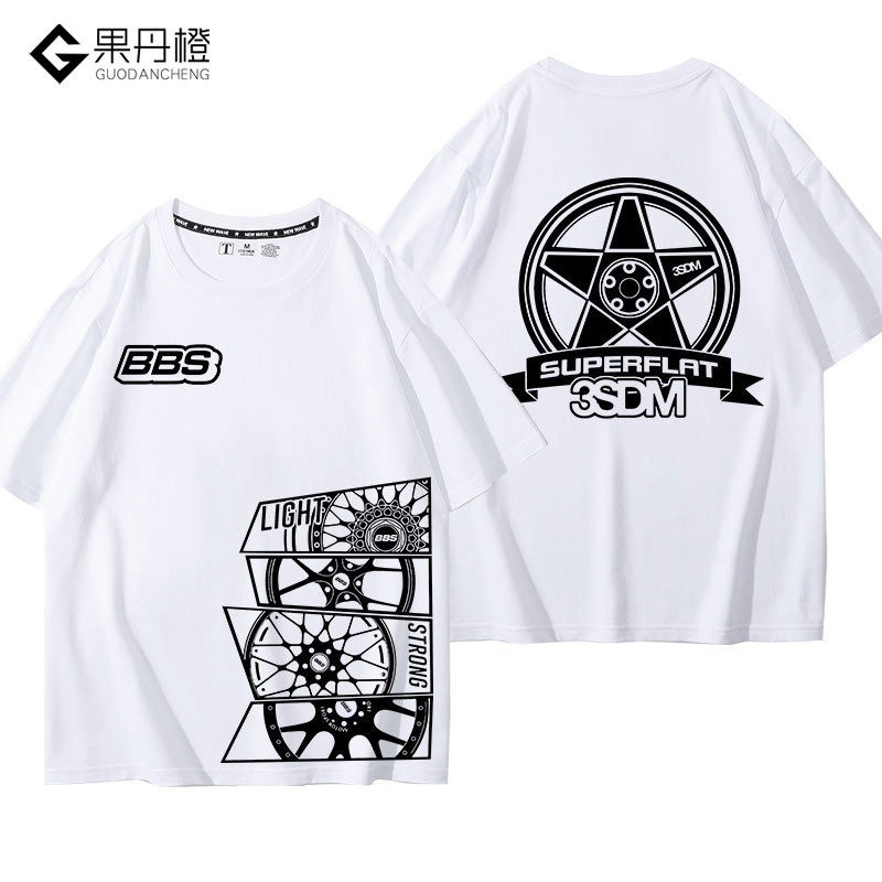 [Sẵn sàng] Bánh xe đua phong cách ô tô sửa đổi BBS 200GSM unisex ngoại cỡ 100% Cotton cao cấp Áo sơ 