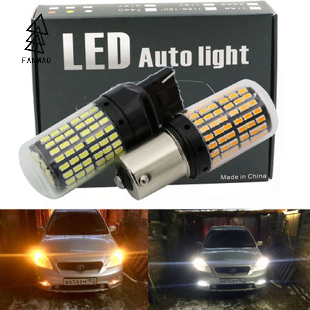 FANMAODZ 2 Chiếc 1156 BA15S BAU15S P21W 7440 3014 144SMD LED Đèn Tín Hiệu Bóng Đèn Canbus Không Lỗi 