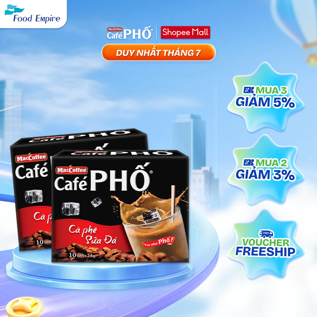Combo 2 hộp Cà phê phố Sữa Đá - Maccoffee (hộp 10 gói x 24g)