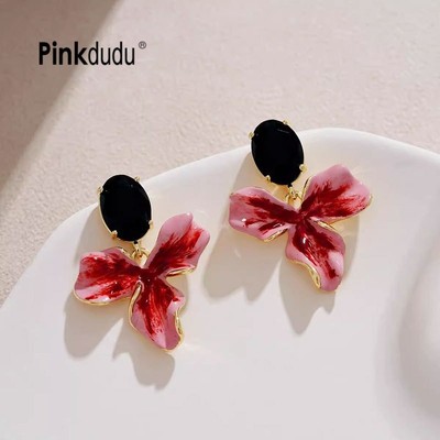 Pinkdudu Cánh Hoa Thả Bông Tai Vintage Hoa Mặt Lấp Lánh Cao Cấp Độc Đáo Thiết Kế Trang Sức Cho Nữ PD2543