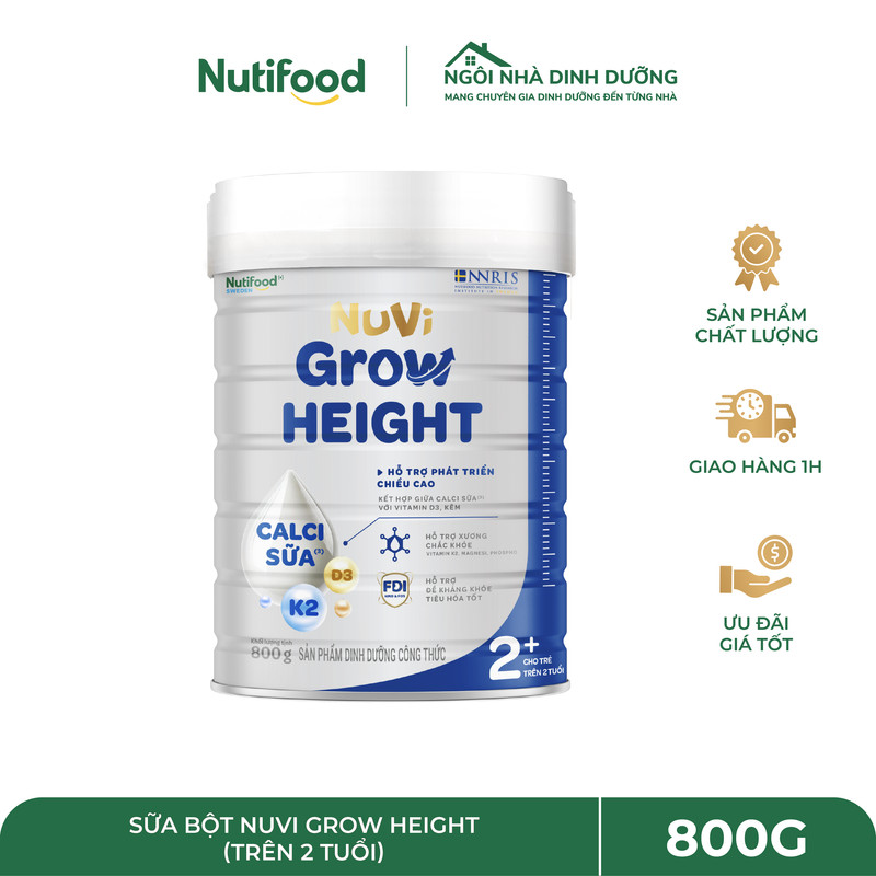 Sữa bột Nuvi Grow Height 2+ Lon 800g