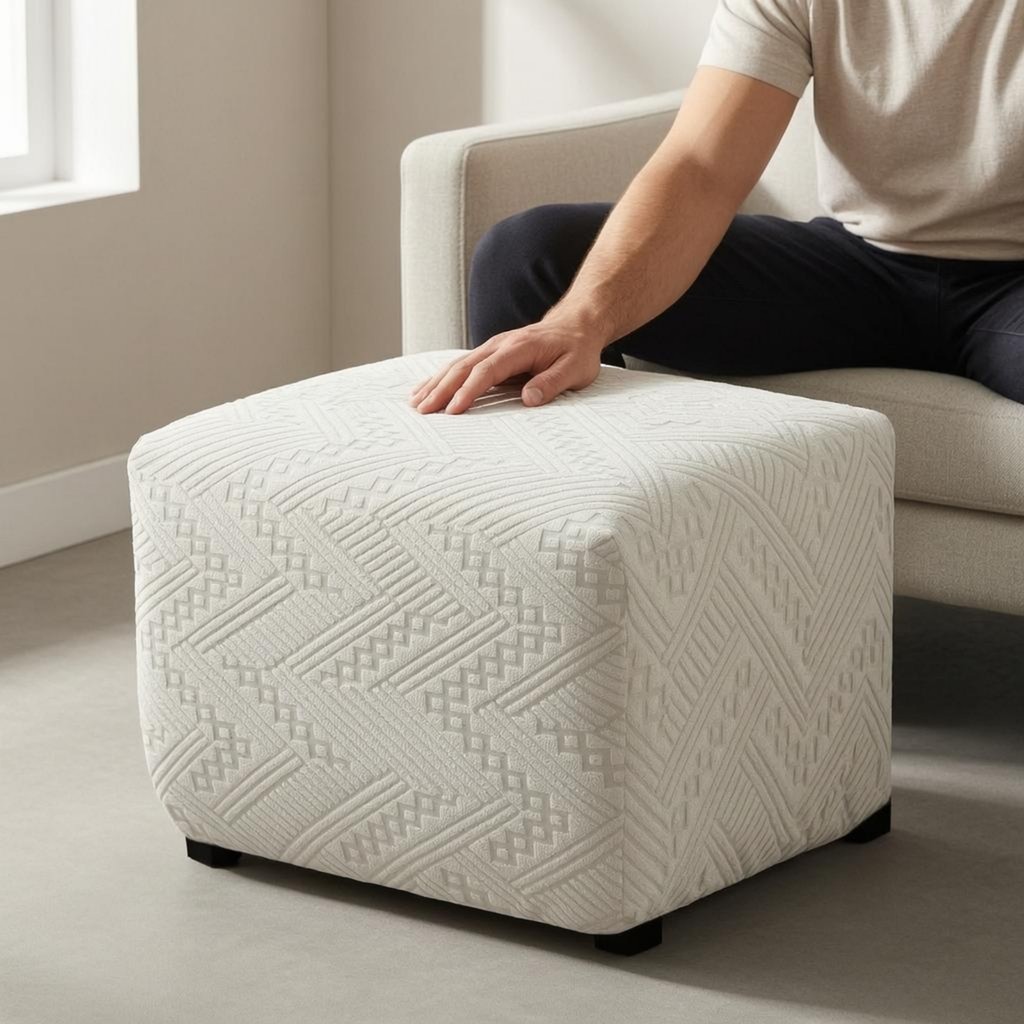 Co giãn Ottoman Slipcover Trang bị co giãn Ottoman Cover Footstool Cover Góc tròn Hộ gia đình Dệt ma