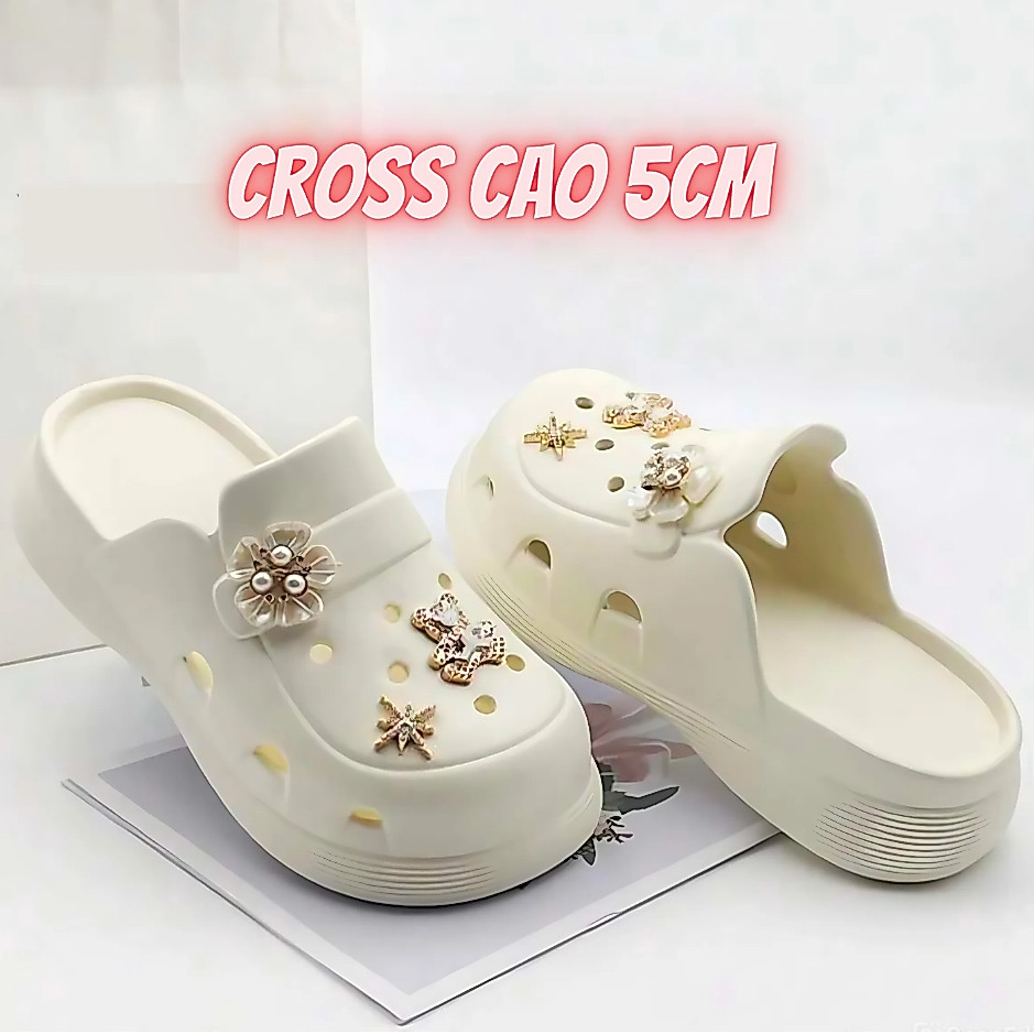 Sục Cross Đế Cao 5cm Hàng QC Fullbox, Dép Cross Nữ Mũi Tròn Đế EVA Cao Cấp