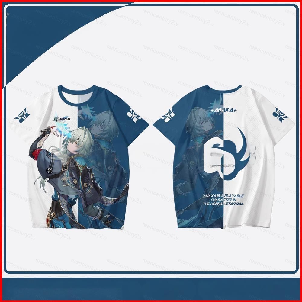 Honkai Star Rail Anaxa Cosplay Vải Full Graphic Áo thun mùa hè Anime Tay Ngắn