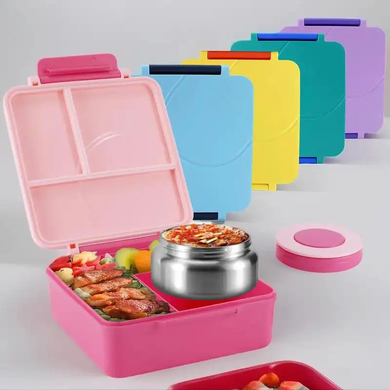 4 Compartment Bento Lunch Box with Stainless Steel Soup Thermo, 1 Count Leakproof Insulated Lunch Fo
