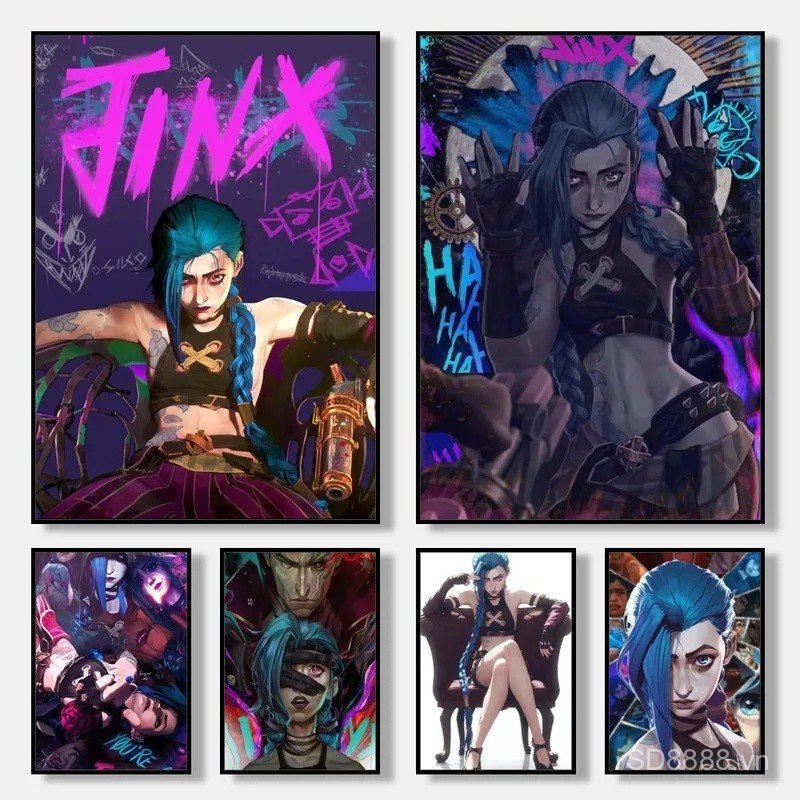 Arcane L-LOL Jinx Phim Hoạt Hình Trò Chơi Master Art Poster Phim Lạ Mắt Phòng Khách Thanh Trang Trí 