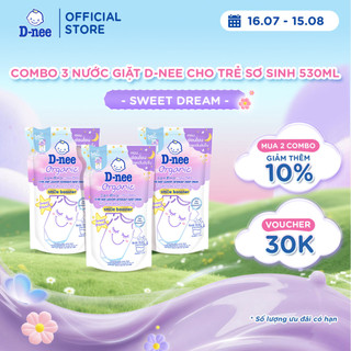 Combo 3 Túi Nước giặt D-nee cho trẻ sơ sinh, mềm dịu, thơm nhẹ, không hư hại quần áo - Túi 530ml - Sweet Dream