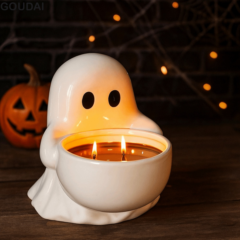 GOUDAI Halloween Ghost Candle Holder, Phim hoạt hình bằng nhựa Halloween Ghost Candlestick, Không kh