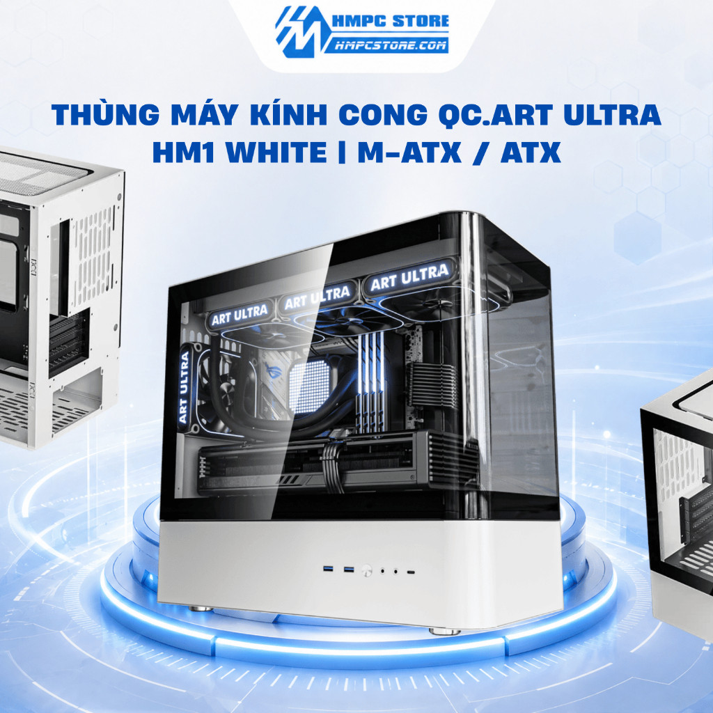 Case - Thùng máy kính cong QC.ART ULTRA HM1 White | M-ATX / ATX, bảo hành 12 tháng