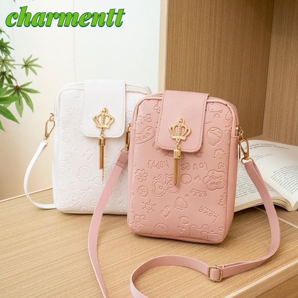 Túi đeo chéo nữ CHARMENTT, In hình hoạt hình có mặt dây chuyền Túi đeo vai điện thoại, Túi bỏ túi Mini thông thường dành cho nữ