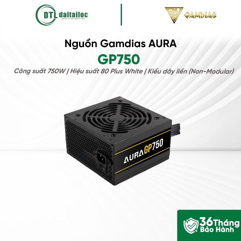 Nguồn Gamdias Aura GP750 750W Black - 80 Plus White | Chính hãng | Bảo hành 36 tháng