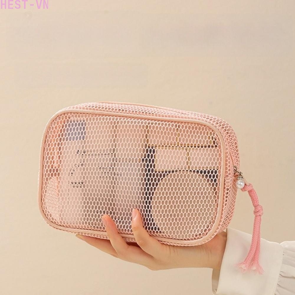 Breathable Mesh Makeup Bag Travel Organize with Large Capacity for Macaron Color