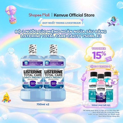 [KOL] Combo 2 Nước Súc Miệng Listerine Chăm Sóc Toàn Diện Không Cay Total Care Cavity 750ml