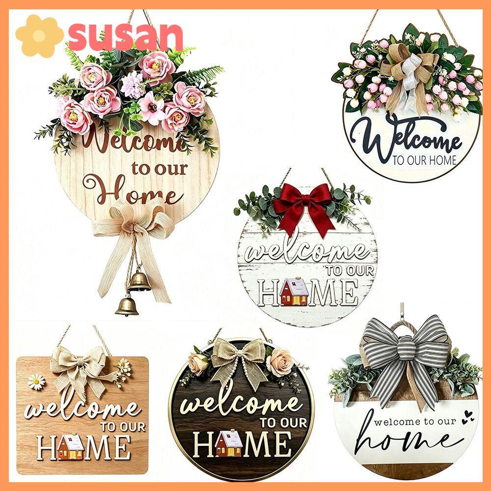 Dấu hiệu cửa gỗ SUSANSU, Hoa văn 2D bằng gỗ phẳng Dấu hiệu chào mừng, Hoa văn nơ gỗ nguyên khối bền 