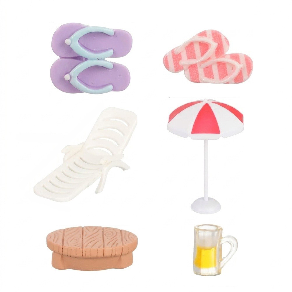 【CHAMER】9-Piece Tropical Mini Decor Set Featuring Chairs Umbrellas Table Cups Flip Flops【HomeLiving】