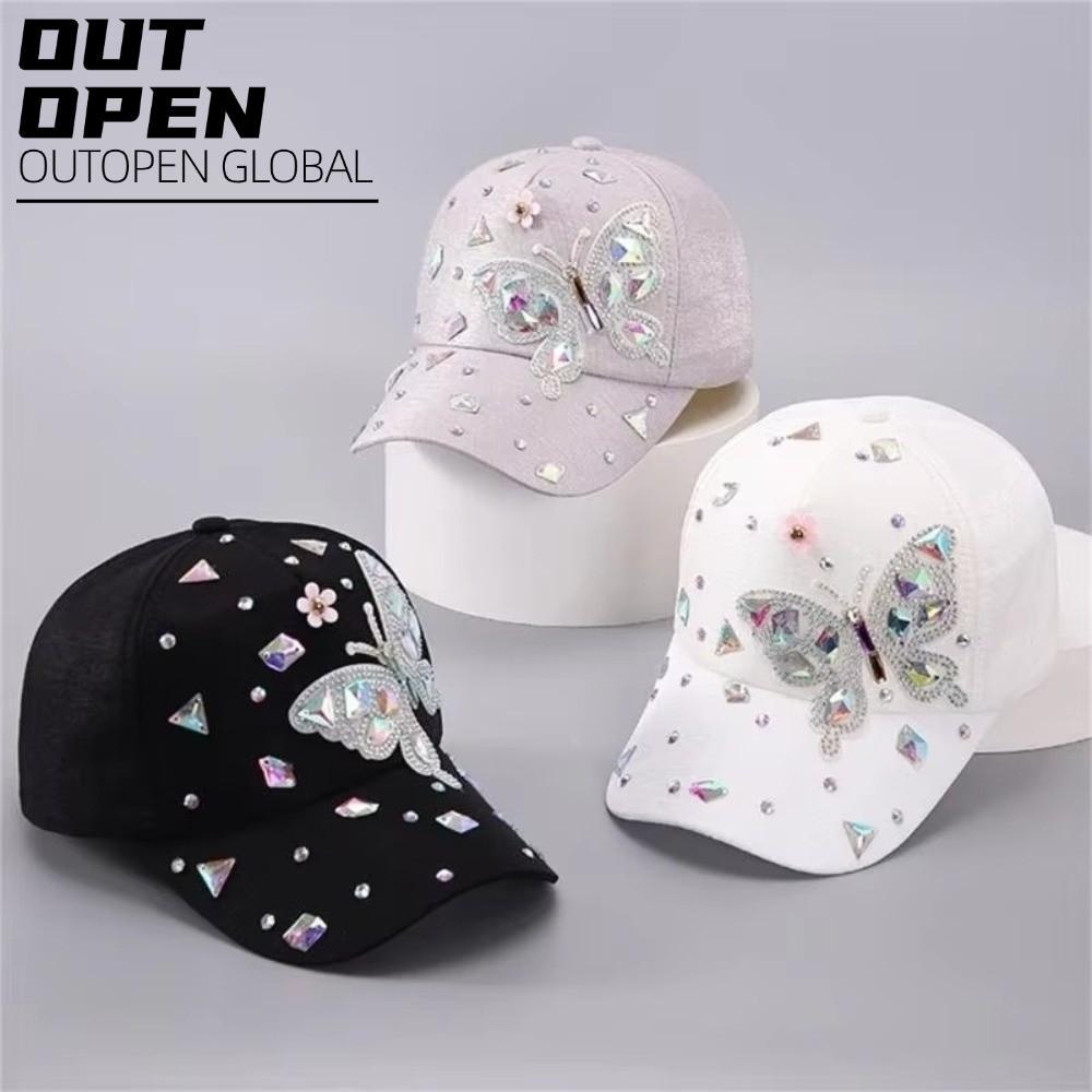 Mũ bóng chày hình bướm OUTOPEN, Thiết kế bướm thoáng khí Mũ bóng chày đính đá, Quà tặng Mũ bóng chày