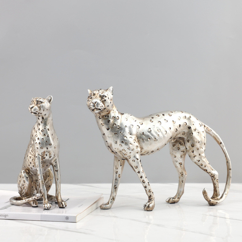 BJL9 Light Luxury Creative Abstract Resin Leopard Animal Art Decorative Ornament for Entryway, Study