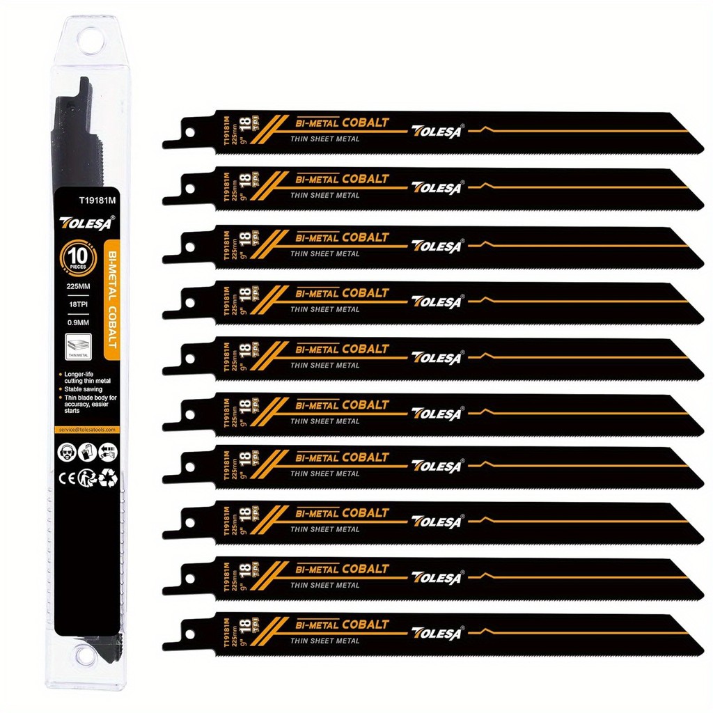 Bộ 10 lưỡi cưa đa năng M42 8% Cobalt 225mm 18TPI, cắt kim loại mỏng/ống thép/phá dỡ