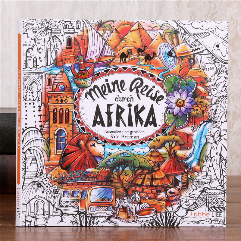 Hàng sẵn có Vận chuyển nhanh Meine Reise durch Afrika Journey Coloring Book dành cho người lớn Graff