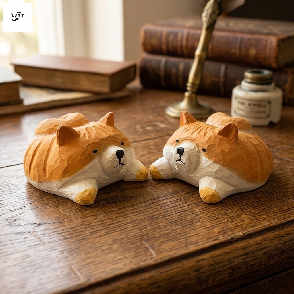 Tay Khắc Chó Corgi Điêu Khắc Bằng Gỗ Tượng Để Bàn Trang Trí Nhà