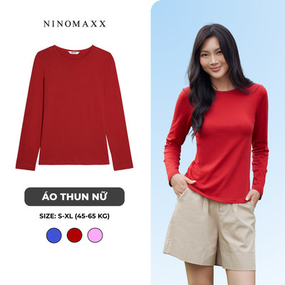 Áo Thun Nữ Tay Dài Chất Cotton Trẻ Trung Năng Động Nhiều Màu NINOMAXX 2510001