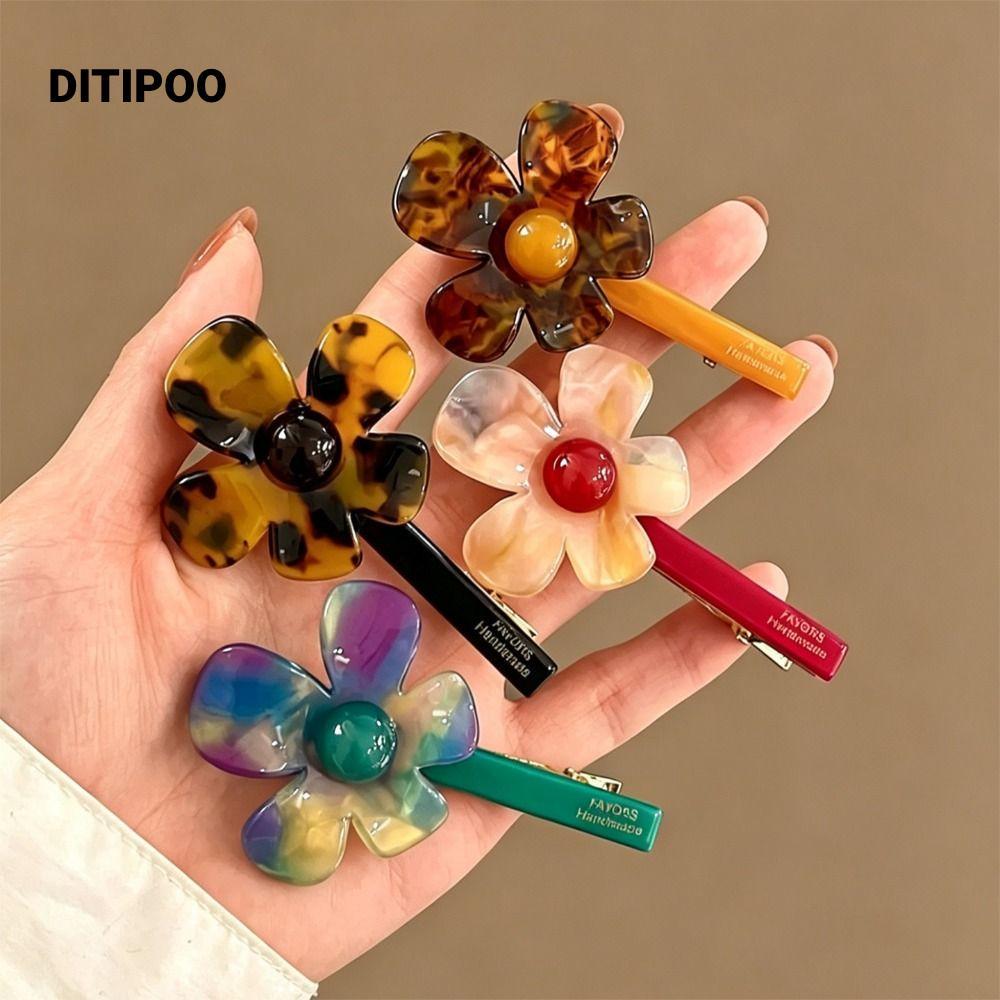 DITIPOO 2 Kẹp Tóc Acetate, Kẹp Tóc Hoa Màu Rực Rỡ, Retro Acetate Ngọt Mỏ Vịt Kẹp Bên Kẹp Tóc Sử Dụng