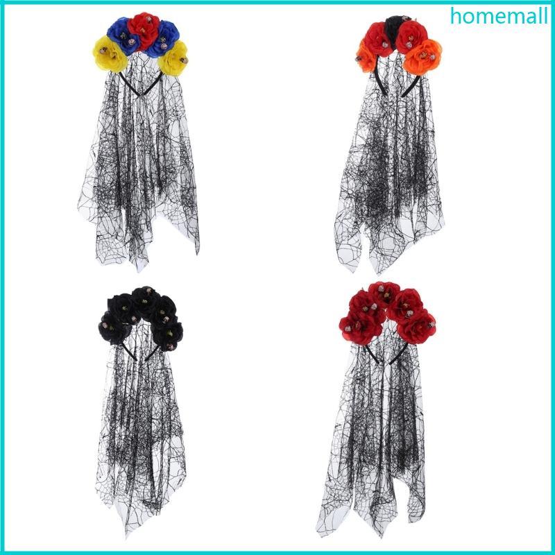 HO Skull Headband Goth Flower Crowns Halloween Flower Headband Goth Spider Veil