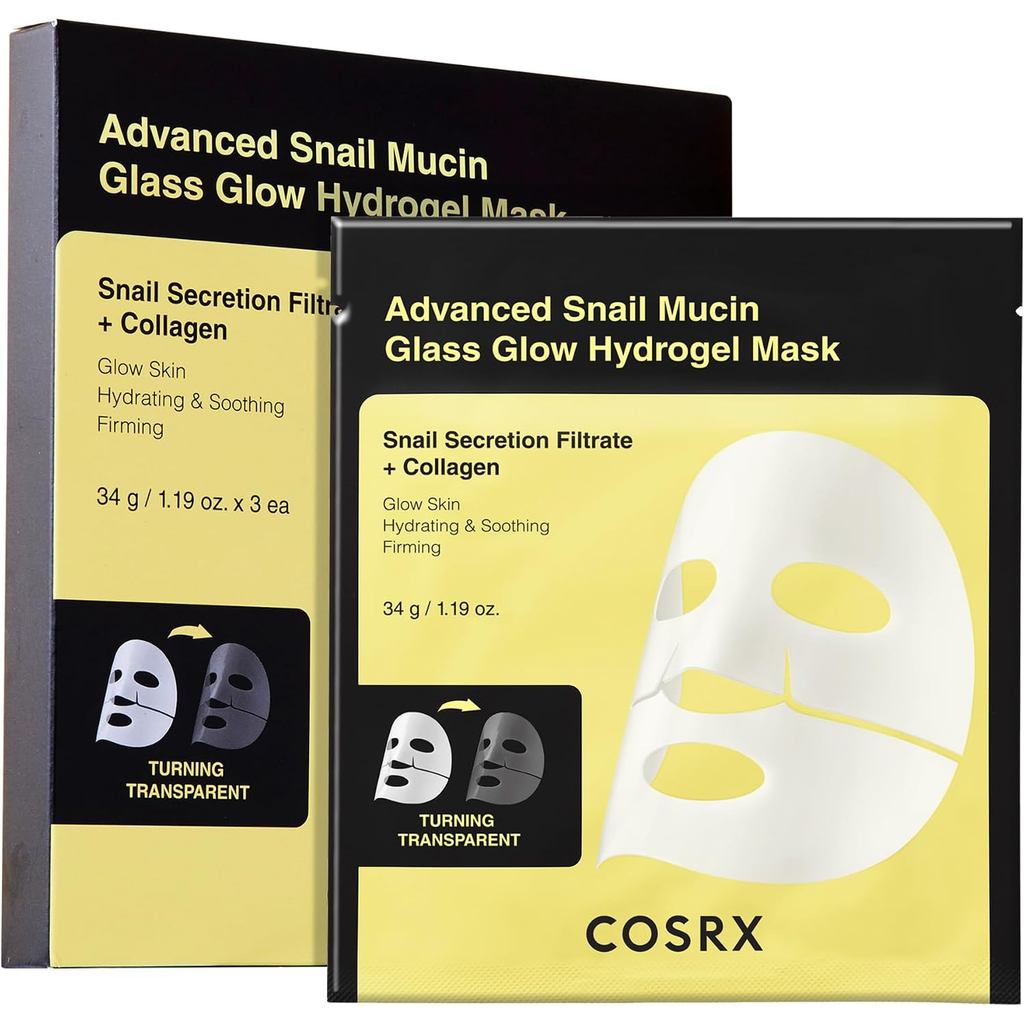 COSRX Advanced Snail Mucin Glass Glow Hydrogel Face Masks Skincare, Collagen Mask, Overnight Peel Of